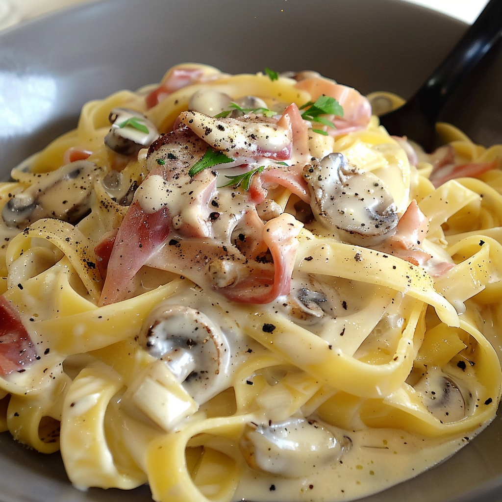 Tagliatelles à la Carbonara aux Champignons 