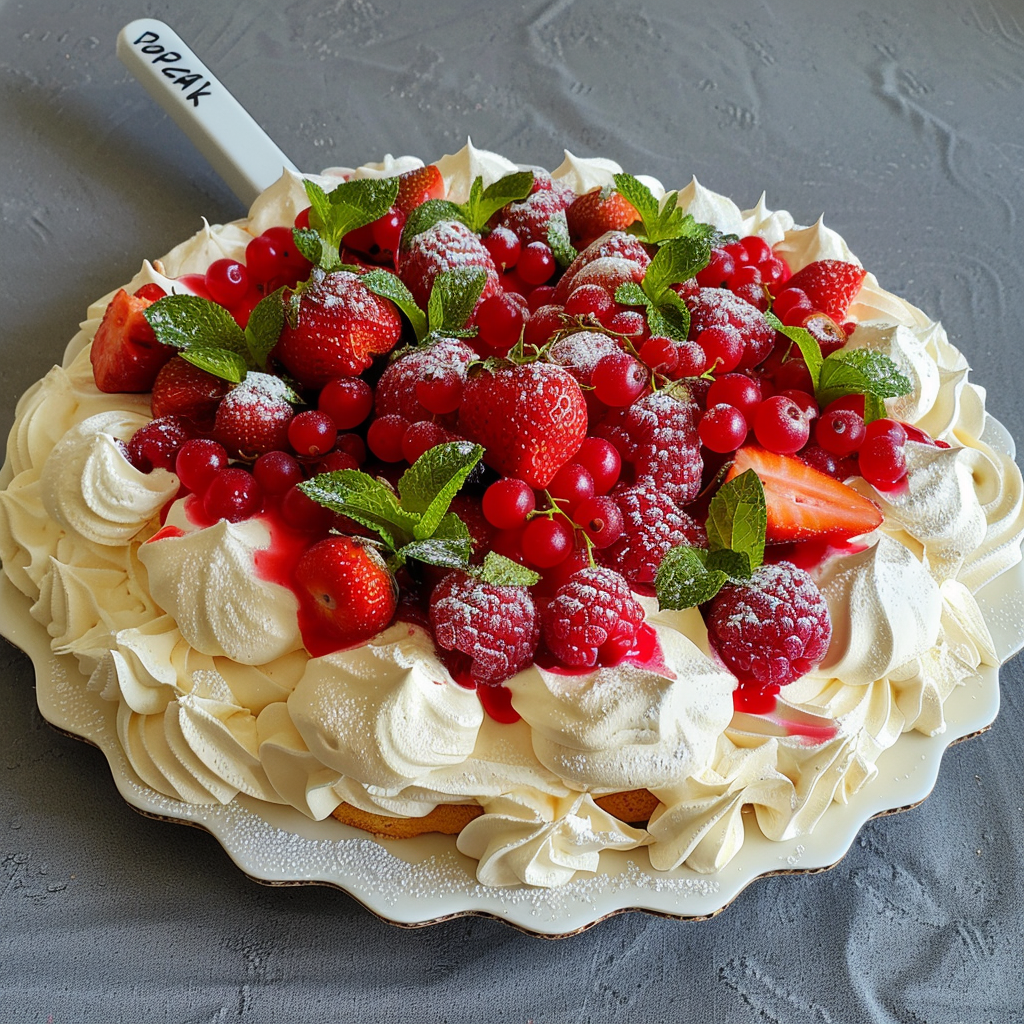 Pavlova aux Fraises et aux Framboises