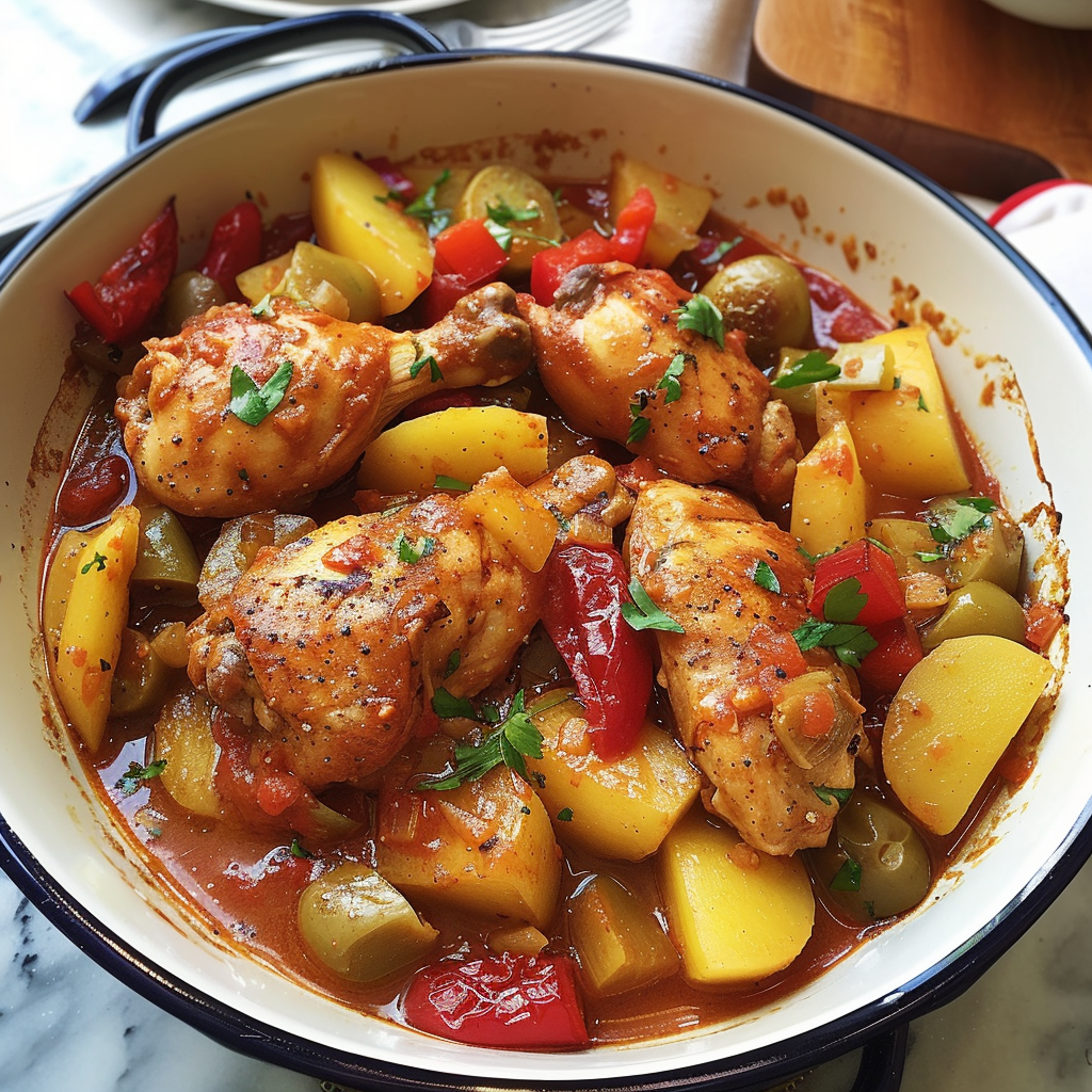 Poulet aux Poivrons et Pommes de Terre en Sauce Tomate